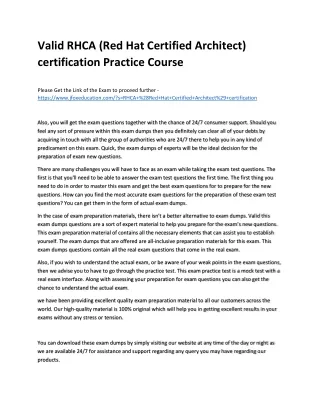 Valid RHCA (Red Hat Certified Architect) certification Practice Course