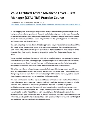 Valid Certified Tester Advanced Level – Test Manager (CTAL-TM) Practice Course