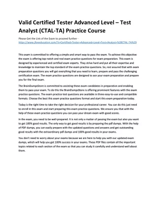 Valid Certified Tester Advanced Level – Test Analyst (CTAL-TA) Practice Course