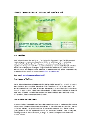 Discover the Beauty Secret Vedaastra Aloe-Saffron Gel