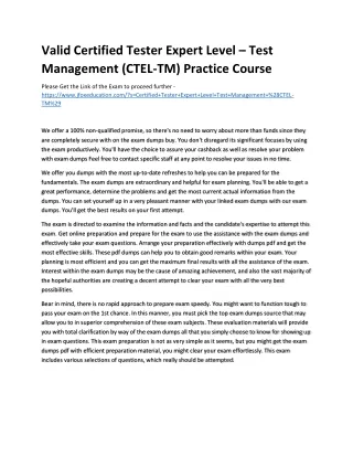 Valid Certified Tester Expert Level – Test Management (CTEL-TM) Practice Course