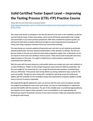 Valid Certified Tester Expert Level – Improving the Testing Process (CTEL-ITP) P