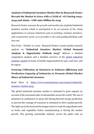 Analysis of Industrial Atomizer Market Size by Research Nester