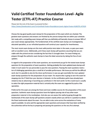 Valid Certified Tester Foundation Level- Agile Tester (CTFL-AT) Practice Course