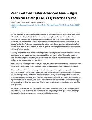 Valid Certified Tester Advanced Level – Agile Technical Tester (CTAL-ATT) Practi