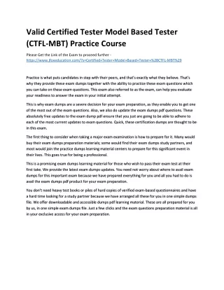 Valid Certified Tester Model Based Tester (CTFL-MBT) Practice Course