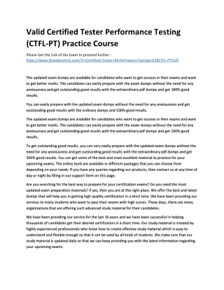 Valid Certified Tester Performance Testing (CTFL-PT) Practice Course