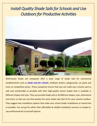 Install Quality Shade Sails for Schools and Use Outdoors for Productive Activities