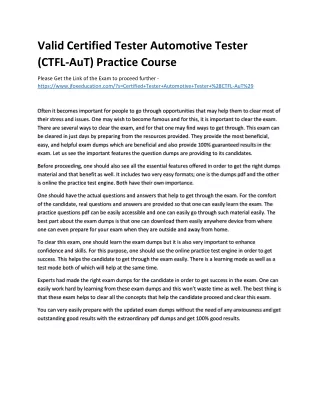 Valid Certified Tester Automotive Tester (CTFL-AuT) Practice Course