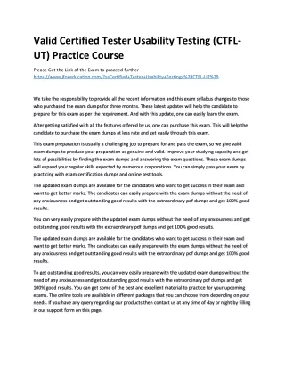 Valid Certified Tester Usability Testing (CTFL-UT) Practice Course