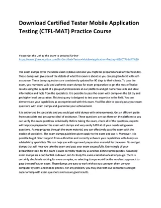 Download Certified Tester Mobile Application Testing (CTFL-MAT) Practice Course