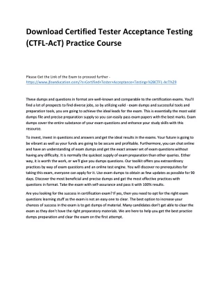 Download Certified Tester Acceptance Testing (CTFL-AcT) Practice Course