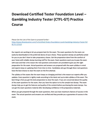 Download Certified Tester Foundation Level – Gambling Industry Tester (CTFL-GT)