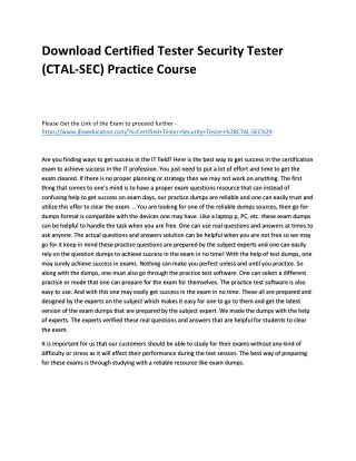 Download Certified Tester Security Tester (CTAL-SEC) Practice Course