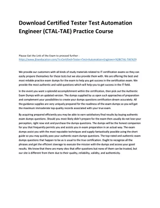 Download Certified Tester Test Automation Engineer (CTAL-TAE) Practice Course