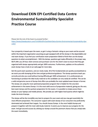 Download EXIN EPI Certified Data Centre Environmental Sustainability Specialist