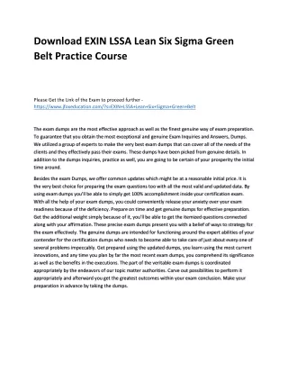 Download EXIN LSSA Lean Six Sigma Green Belt Practice Course