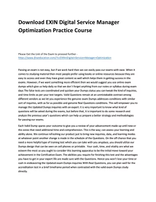 Download EXIN Digital Service Manager Optimization Practice Course