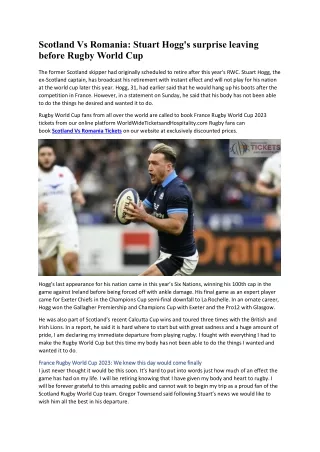 Scotland Vs Romania Stuart Hogg's surprise leaving before Rugby World Cup