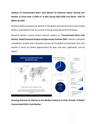 Concentrated Nitric Acid Market Industry Growth 2023-2035