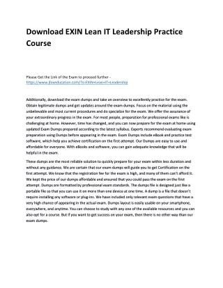 Download EXIN Lean IT Leadership Practice Course