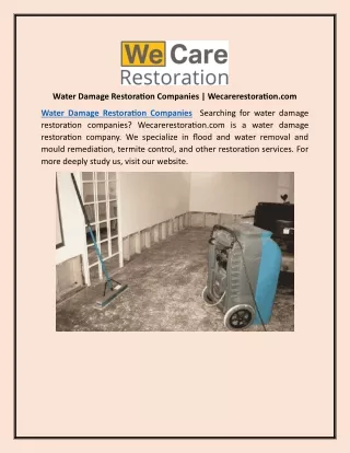 Water Damage Restoration Companies | Wecarerestoration.com