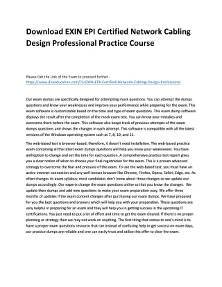 Download EXIN EPI Certified Network Cabling Design Professional Practice Course