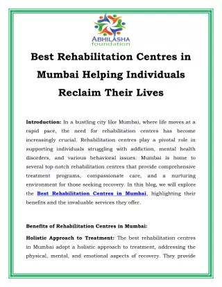 Best Rehabilitation Centres in Mumbai Helping Individuals Reclaim Their Lives