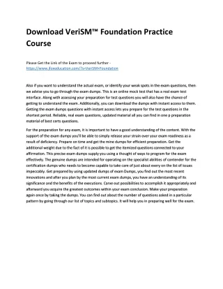 Download VeriSM™ Foundation Practice Course