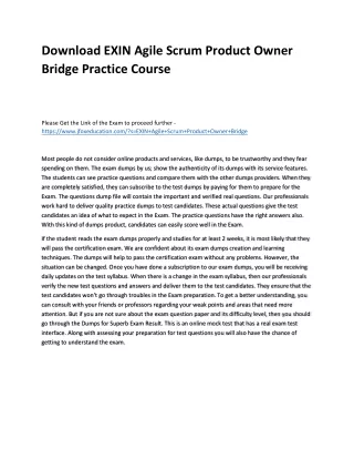 Download EXIN Agile Scrum Product Owner Bridge Practice Course