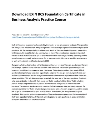 Download EXIN BCS Foundation Certificate in Business Analysis Practice Course