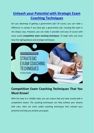 Unleash your Potential with Strategic Exam Coaching Techniques