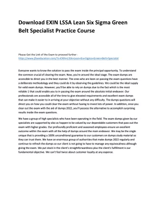 Download EXIN LSSA Lean Six Sigma Green Belt Specialist Practice Course