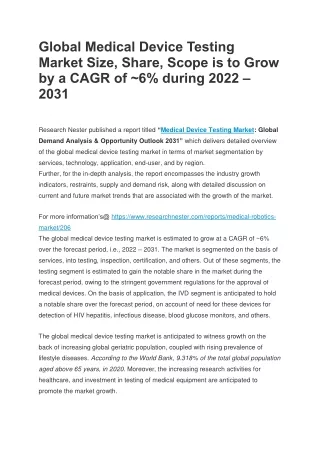 Global Medical Device Testing Market Size