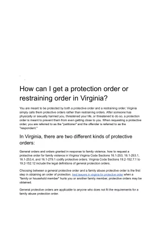 How can I get a protection order or restraining order in Virginia