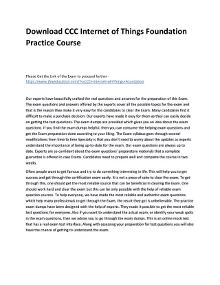 Download CCC Internet of Things Foundation Practice Course