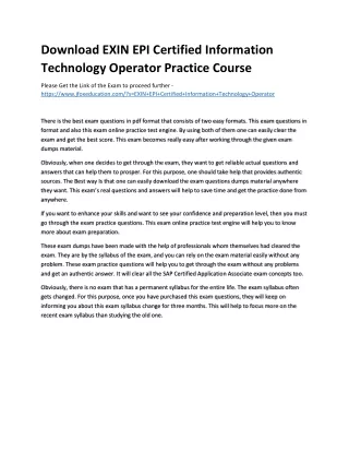 Download EXIN EPI Certified Information Technology Operator Practice Course