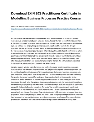 Download EXIN BCS Practitioner Certificate in Modelling Business Processes Pract