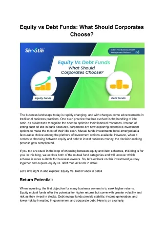 Equity vs Debt Funds: What Should Corporates Choose?