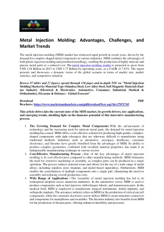 Accelerating Manufacturing Efficiency: Metal Injection Molding Market Research