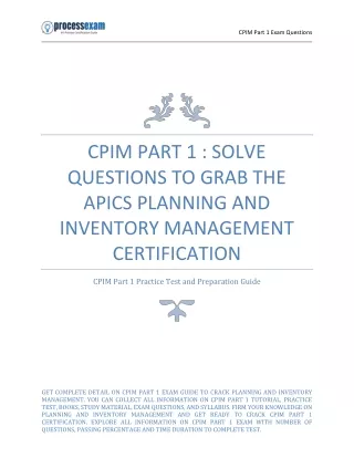 CPIM Part 1: Solve Questions to Grab the APICS Planning and Inventory Managemen