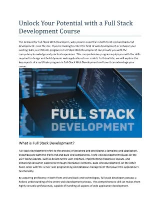 Unlock Your Potential with a Full Stack Development Course