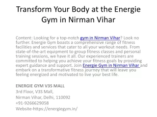 Transform Your Body at the Energie Gym in Nirman Vihar