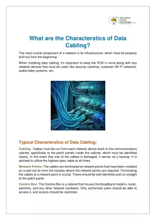 What are the Characterstics of Data Cabling