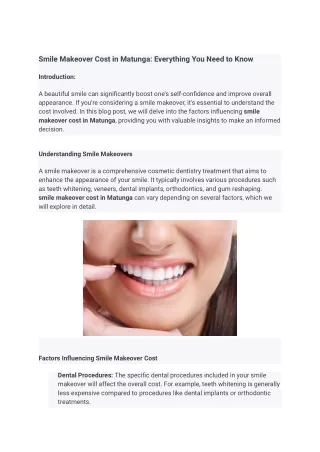 smile makeover cost in matunga