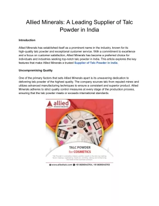 Best Supplier of Talc Powder in India