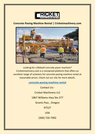 Concrete Paving Machine Rental | Cricketmachinery.com