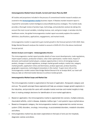 Immunogenetics Market Future Growth, Current and Future Plans by 2029