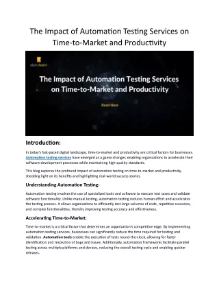 The Impact of Automation Testing Services on Time-to-Market and Productivity
