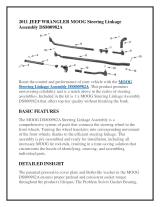 2011 JEEP WRANGLER MOOG Steering Linkage Assembly DS800982A